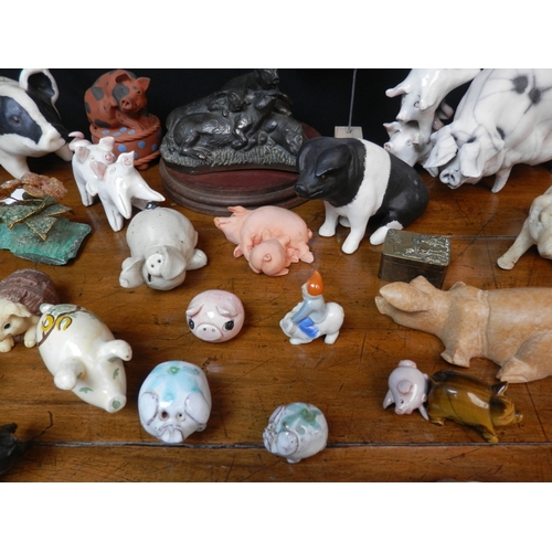 78 - Good Shelf of Bric a Brac to include Pig Figurines, China etc.