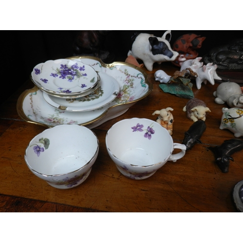 78 - Good Shelf of Bric a Brac to include Pig Figurines, China etc.