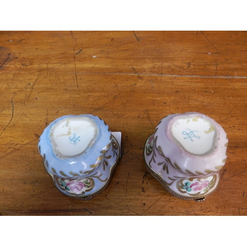 93 - Two Antique Porcelain Lidded Boxes with Sevres style Marking to base