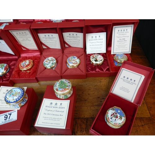 97 - Collection of Mint and Boxed Halcyon Days Enamel Christmas Boxes (38)