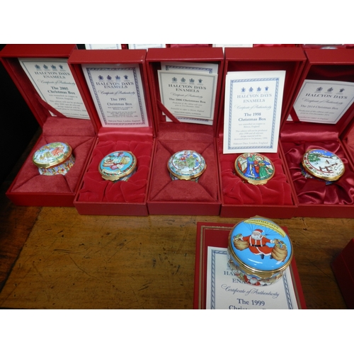 97 - Collection of Mint and Boxed Halcyon Days Enamel Christmas Boxes (38)