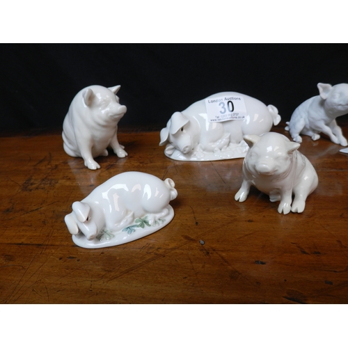 30 - Collection of Seven Porcelain Pig Figurines to include Beleek, Nymphenberg and Kaiser