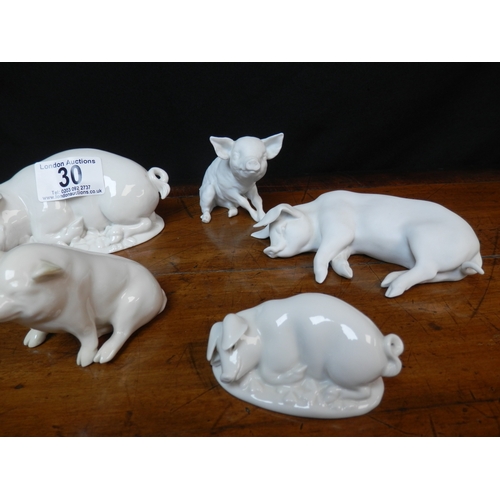 30 - Collection of Seven Porcelain Pig Figurines to include Beleek, Nymphenberg and Kaiser