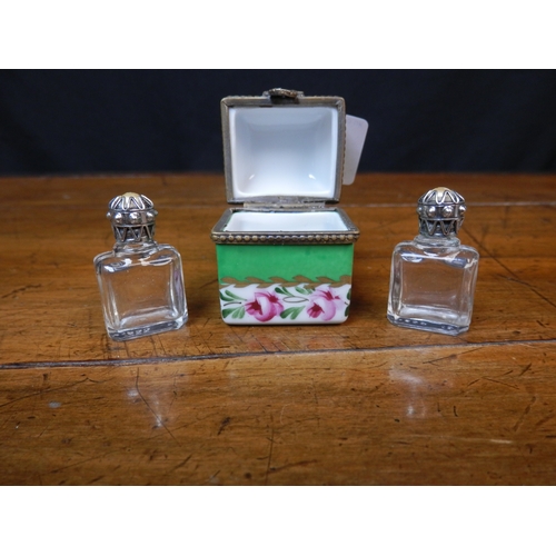 90 - Antique French Lidded Scent Box with Original Scent Bottles