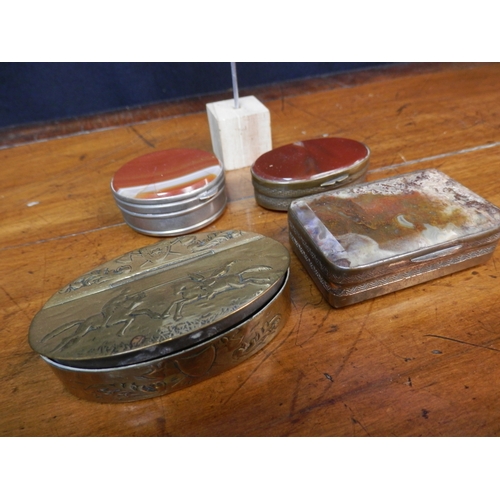 158 - Three Agate Snuff Boxes together with a Brass Snuff Box by Alexander Wilson Drury Lane