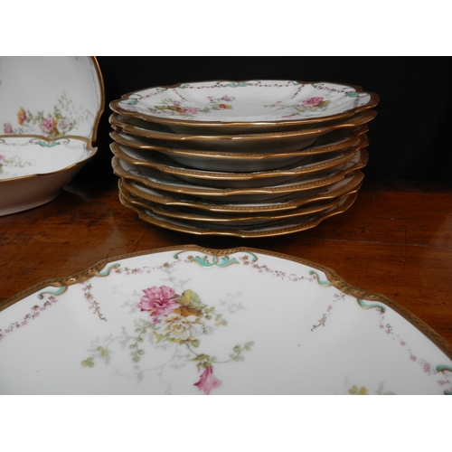 163 - Set of Nine Hand Painted & Gilded Antique Plates together with Two Pairs of Serving Bowls all by J.C... 