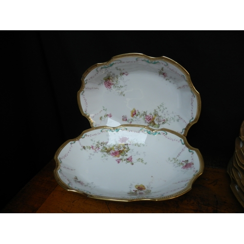 163 - Set of Nine Hand Painted & Gilded Antique Plates together with Two Pairs of Serving Bowls all by J.C... 