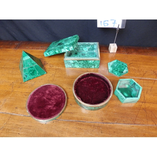 167 - Collection of Three Malachite Boxes together with a Malachite Pyramid