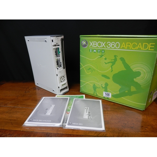 168 - White Xbox 360 Arcade in Box (cables not included)