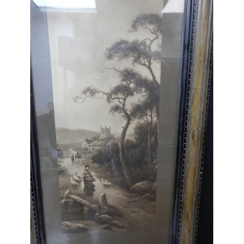 207 - Vintage Framed Print of Lady Walking in a Rural Scene