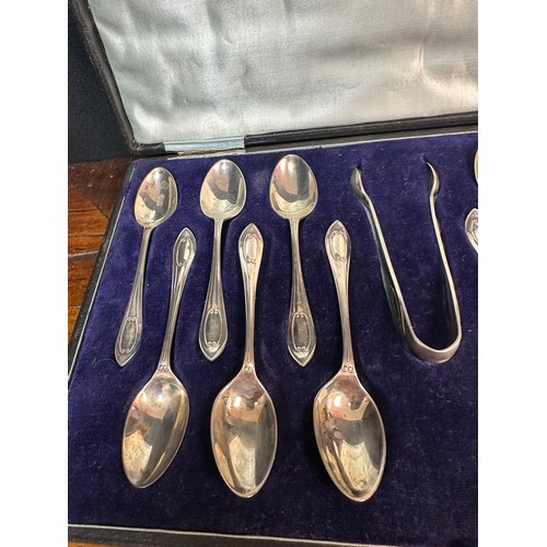 287 - Cased Set of Walker and Hall Teaspoons and Tongs, Sheffield c.1920s