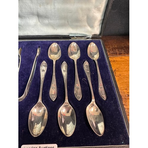 287 - Cased Set of Walker and Hall Teaspoons and Tongs, Sheffield c.1920s