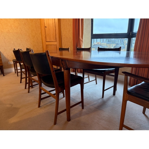 646A - Mid Century Rosewood Table and 8 Kai Lingfeld Larsen Dining Chairs including Two Carvers