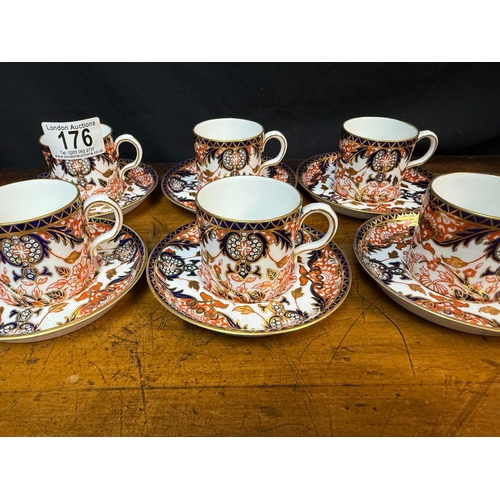 176 - Set of Six Royal Crown Derby Imari Kings Pattern Coffee Cups & Saucers