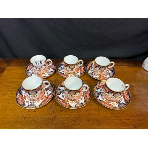 176 - Set of Six Royal Crown Derby Imari Kings Pattern Coffee Cups & Saucers