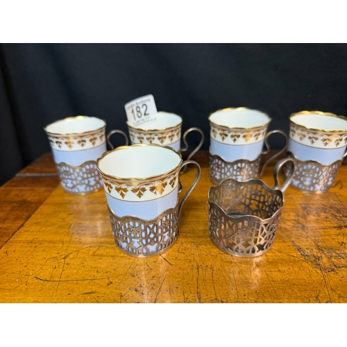 182 - Set of Early 20th Century George Jones Crescent and Sons Coffee Cups in Silver Holders. Each Silver ... 