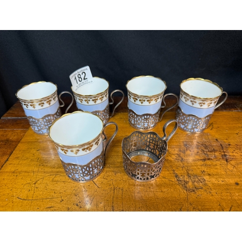 182 - Set of Early 20th Century George Jones Crescent and Sons Coffee Cups in Silver Holders. Each Silver ... 