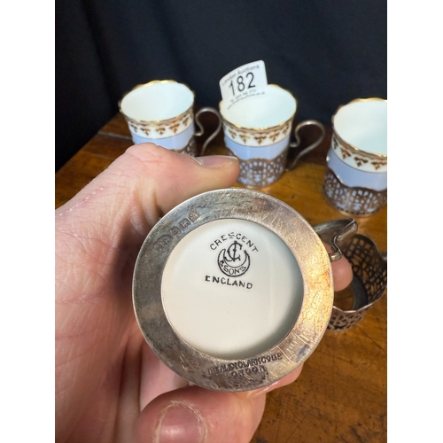 182 - Set of Early 20th Century George Jones Crescent and Sons Coffee Cups in Silver Holders. Each Silver ... 