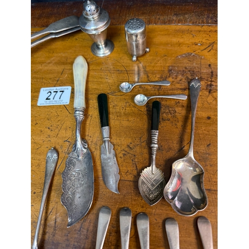 277 - Group of Hallmarked Sterling Silver to include Two Pepper Pots, Two Sets of Teaspoons, Two Serving S... 