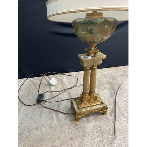 626 - French Art Nouveau Marble, Onyx & Glass Column Form Table Lamp