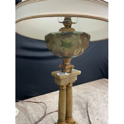 626 - French Art Nouveau Marble, Onyx & Glass Column Form Table Lamp