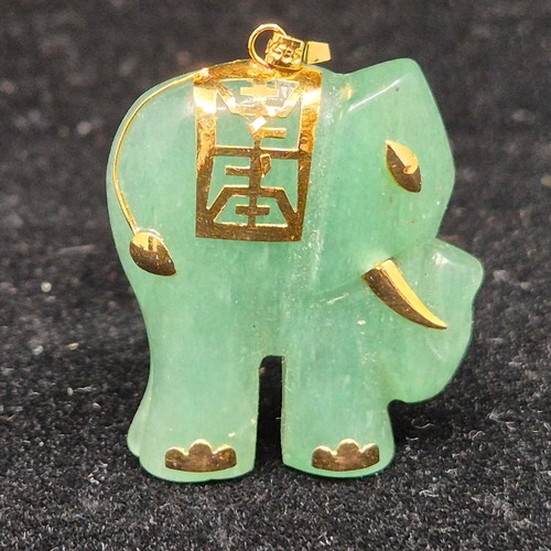 715 - 14 Karat Gold & Jade Elephant Pendant