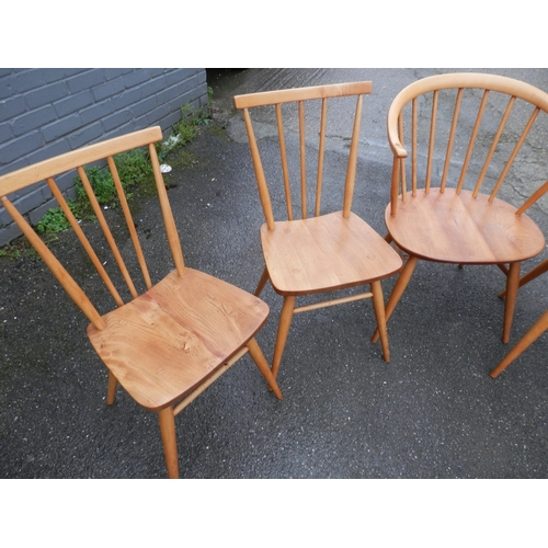 660A - A Set of Mid Century Ercol Stickback Chairs and an Ercol Cowhorn Chair