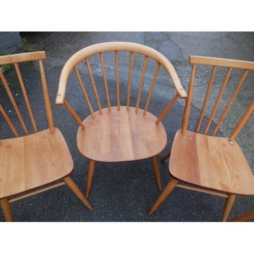 660A - A Set of Mid Century Ercol Stickback Chairs and an Ercol Cowhorn Chair