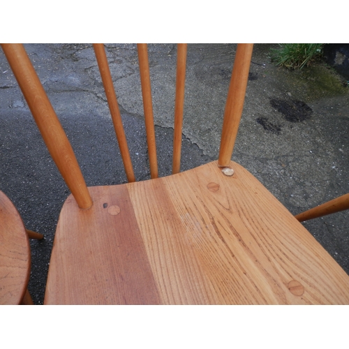 660A - A Set of Mid Century Ercol Stickback Chairs and an Ercol Cowhorn Chair