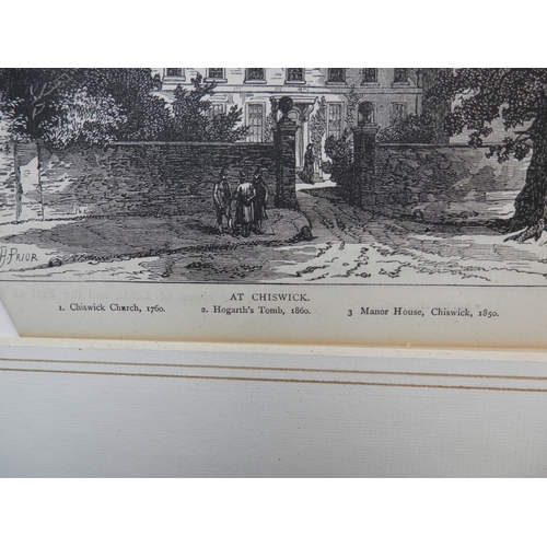 238 - Framed Etching of Three Landmarks in Chiswick by W. H. Prior