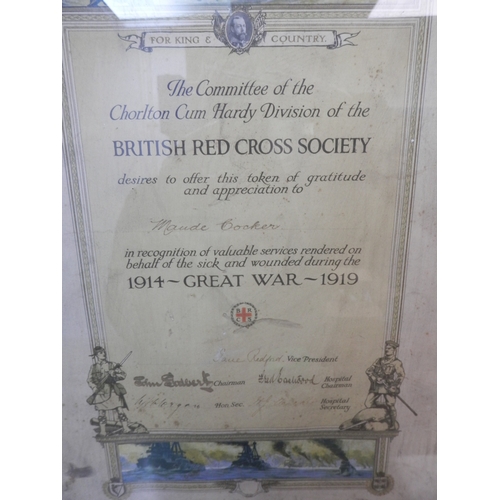 239 - Certificate from The Commitee of the Chorlton Cum Hardy Division of the British Red Cross Society Pr... 