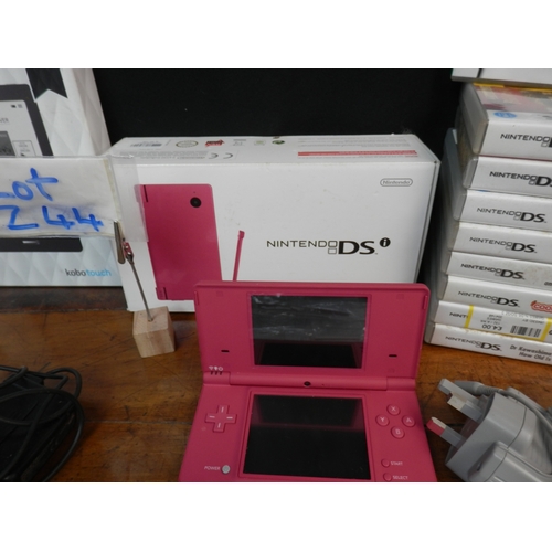 244 - Nintendo DSi Boxed together with another Nintendo DS, a selection of Games, a Game Boy Advance SP an... 