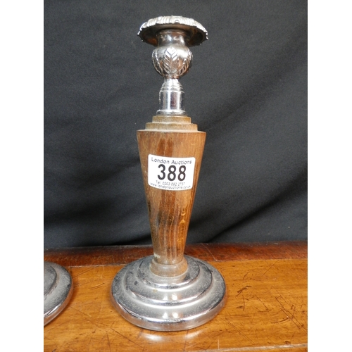 388 - Pair of Wooden and Metal Candlesticks