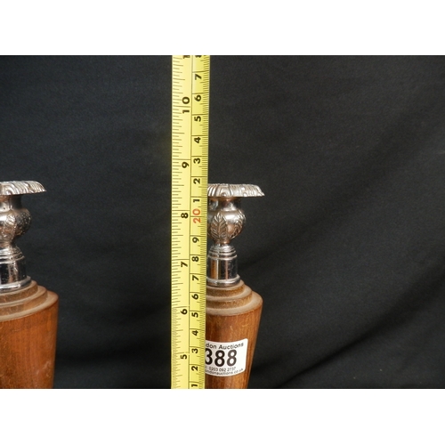 388 - Pair of Wooden and Metal Candlesticks