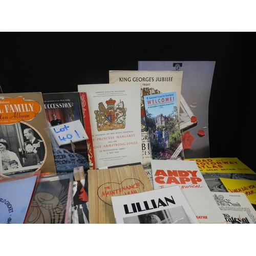 401 - Collection of Souvenir Programmes, Newspapers etc. Including Sports, Theatre, royalty etc