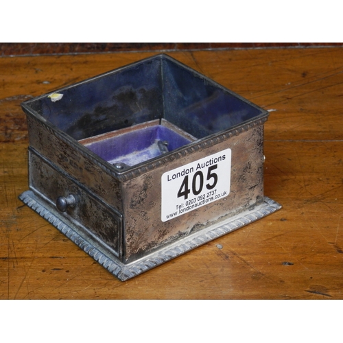 405 - Silver Trinket Box in the form of a Drawer Marked Birmingham 1904 containing Three Silver Badges