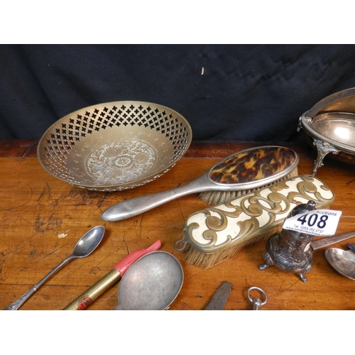 408 - Mixed Lot to include Edwardian Silver Plated Turnover Dish, Coronation Caddy Spoon, Cameo Brooch, Pe... 