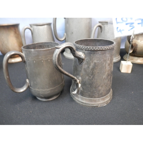 437 - Collection of Pewter/EPNS Tankards