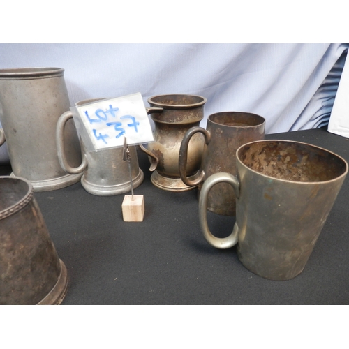 437 - Collection of Pewter/EPNS Tankards