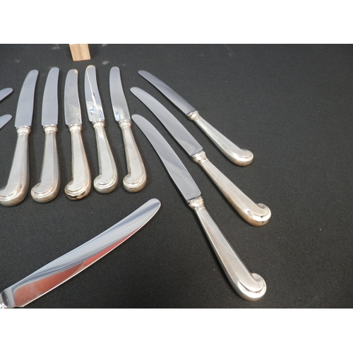 440 - Set of Twelve Silver Handled Knives Marked Sheffield 1971 by C J Vander Ltd approx total weight 925g