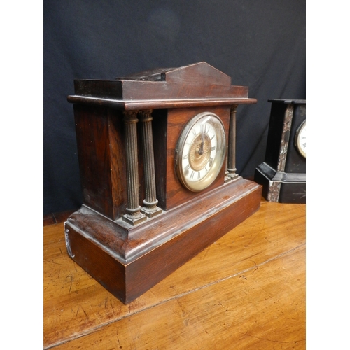 449 - Ansonia Clock Company Oak Mantel Clock and a Slate Mantel Clock