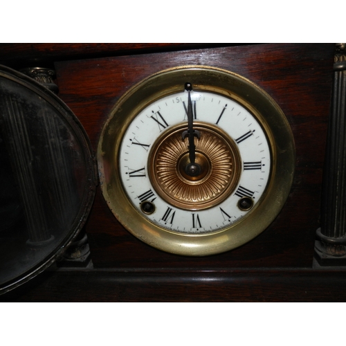 449 - Ansonia Clock Company Oak Mantel Clock and a Slate Mantel Clock