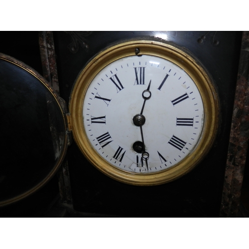 449 - Ansonia Clock Company Oak Mantel Clock and a Slate Mantel Clock