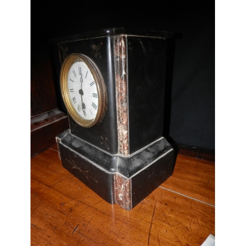 449 - Ansonia Clock Company Oak Mantel Clock and a Slate Mantel Clock