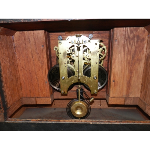 449 - Ansonia Clock Company Oak Mantel Clock and a Slate Mantel Clock