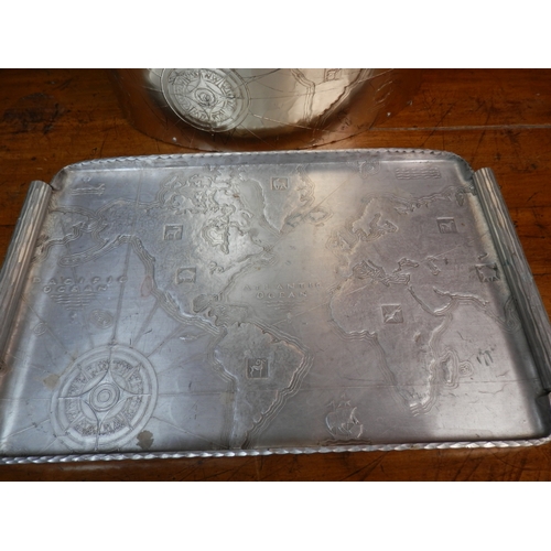 455 - Vintage Arthur Armour Hammered Aluminium Tray and Waste Paper Bin