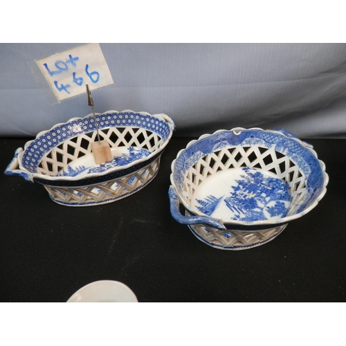 466 - Lot of Blue and White, highlights include Pair of Georgian Pearlware Chesnut Baskets