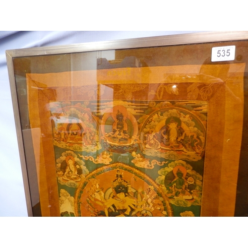 535 - A Tibetan Thankga Print in a Heavy Brass Mounted Frame 88cm x 61cm plus One other in matching frame