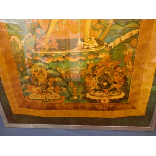 535 - A Tibetan Thankga Print in a Heavy Brass Mounted Frame 88cm x 61cm plus One other in matching frame