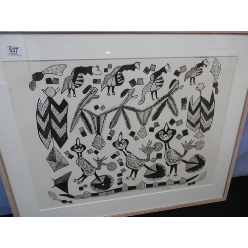 537 - Thamae Setshogo, Birds in a Row, 1992 A Ltd Edition Lithograph Numbered 20/30 and Signed to the Bott... 